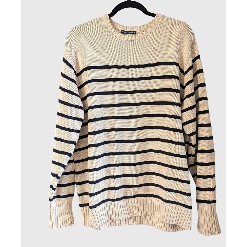 Brandy Melville Brianna Striped Sweater OS Cream Navy 100% Cotton Oversized